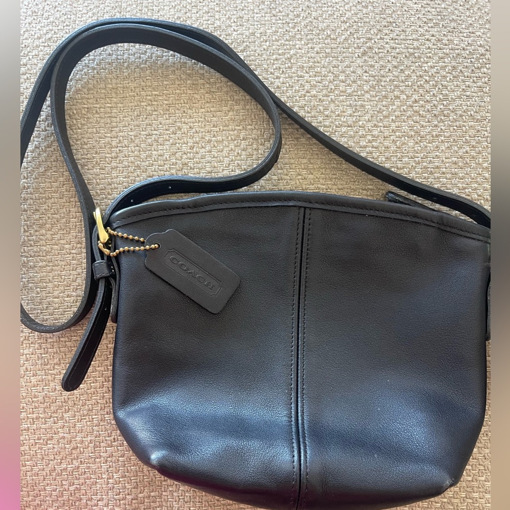 Coach Black Leather Crossbody with Gold Accent